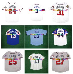 Chipper Jones Deion Sanders 1995 1999 1992 Maillot de baseball des séries mondiales Fred McGriff Dale Murphy Andruw Jones Hank Aaron Ronald Acuna Jr. Greg 31 Maddux Taille S-4XL