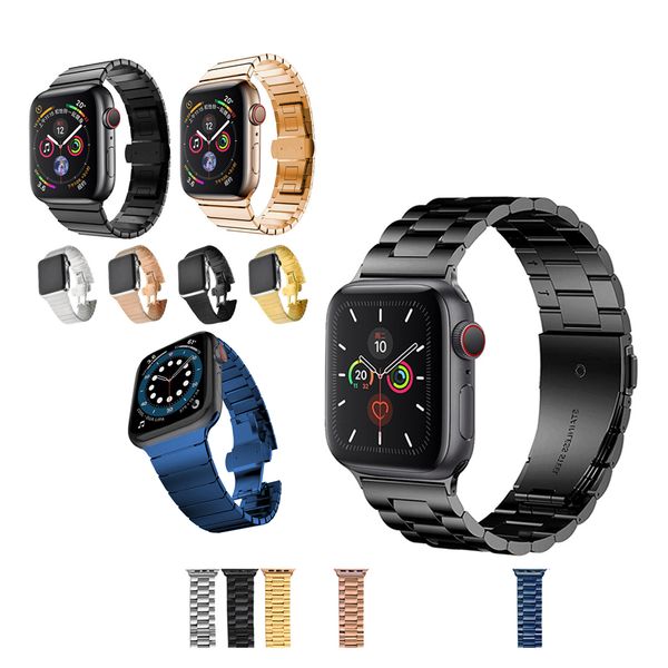 Bracelet à maillons en acier inoxydable, fermoir papillon, accessoires portables pour Apple Watch série 3 4 5 6 7 8 SE Ultra iWatch 41 45 49 mm