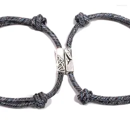 Bracelets à maillons gravés chinois, 1 paire, avec aimants, ne se décolore pas, cadeau de noël pour la saint-valentin