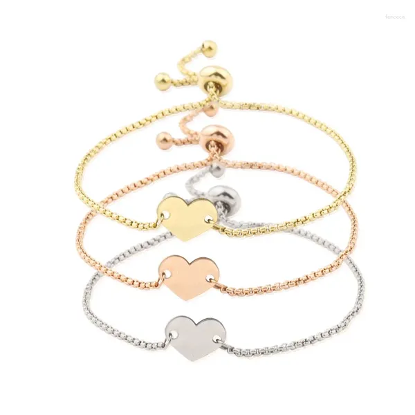 Bracelets à maillons en acier inoxydable pour femmes, 1 pièce, cœur, chaîne Flexible, couleur argent/or, DIY