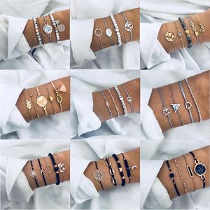 Link armbanden 1 Set Boheemse armband voor vrouwen Fashion Vintage Heart Compass kralen ketens Bangle sieraden