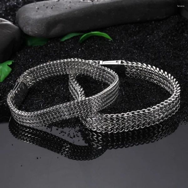 Bracelets de liaison 10/12 mm Unisexe Unisexe Bijoux en acier inoxydable Couleur en argent 3row Figaro Chaîne Mens Bracelet pour femmes