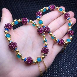 Bracelets de liaison Bracelet tissé grenat naturel de 10,5 mm pour la femme bijoux en cristal pierres rouges énergie