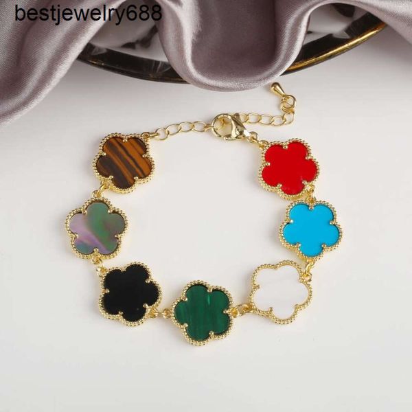 Bracelets à maillons pour femmes, 10 couleurs, pierre naturelle classique, cinq feuilles, fleur, fête, mariage, usage quotidien, marque, bijoux, cadeau