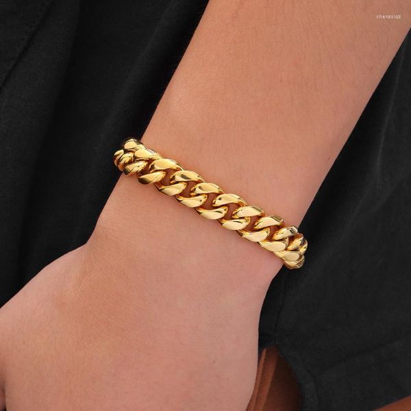 Pulseras de eslabones 10 PCS Venta al por mayor 7 mm Curb Pulsera cubana Color oro Acero inoxidable Hip Hop Brazalete Cool para mujeres 7 pulgadas 8 pulgadas