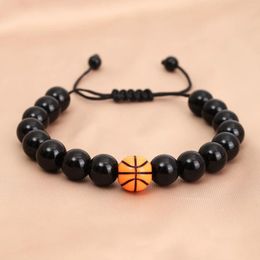 Link Armbanden 10 mm Zwart Obsidian Handmade Basketball Bead Accessoire Men Gevlochten Ajustable Gift Sieraden voor Sport