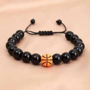 Bracelets de liaison 10 mm obsidienne noire artisanale de basket-ball accessoire hommes de bijoux cadeaux ajustables pour le sport