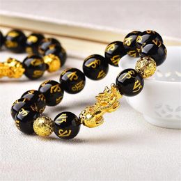 Bracelets de liaison 10 mm noire noire om manio padme hum bipiuu femmes femmes mode guérison calice rond