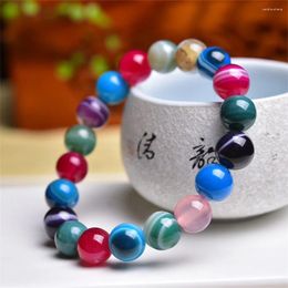 Linkarmbanden 10 mm Natuurlijke gekleurde agaat Bead Bracelet Women Trendy Reiki Healing Elastic Yoga Energy Polsband sieraden Gift 1 stks