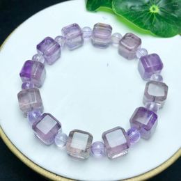 Linkarmbanden 10 mm Natuurlijke lavendel Amethyst Cube Bracelet Gemstone Reiki Healing Sieraden Energie Crystal Holiday Gift 1pcs
