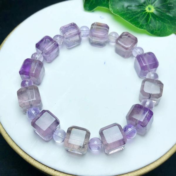 Bracelets de liaison 10 mm Lavande Natural Amethyst Cube Bracelet Gemstone Reiki Bijoux de guéris