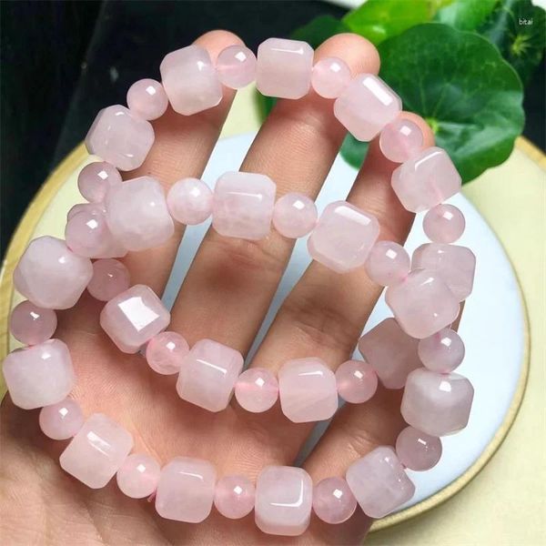 Pulseras de eslabones 10 mm pulsera de cubo de cuarzo rosa natural para mujeres hombres moda curación reiki cristal yoga joyería regalo 1 unids