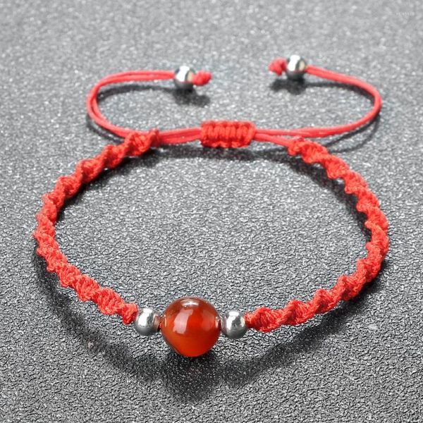 Pulseras de eslabones de 10 mm de piedra natural, colgante de ágata roja para mujer, cuerda trenzada de moda, pulsera de buena suerte, joyería