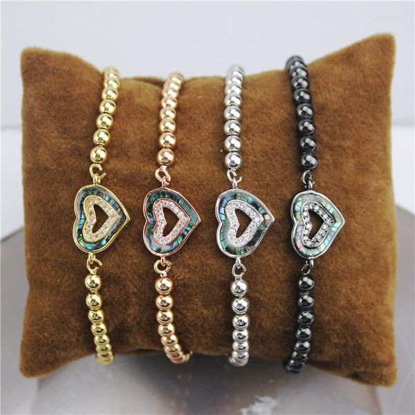 Bracelets à maillons, 10 pièces/lot, connecteur de coquille d'ormeau en forme de cœur, Bracelet Cz plaqué, composant en Zircon cubique, vente en gros