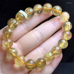 Pulseras de enlace 11 mm Natural Golden Rutilated Quartz Crystal Reiki Healing Stone Fashion Jewelring Regalo para mujeres 1 PCS
