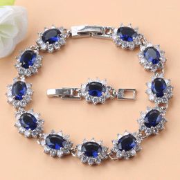 Bracelets à maillons 12 couleurs Costume de fleur bleu zircon cubique 925 marque femmes bijoux superposition chaîne Bracelet longueur réglable 18 3 CM
