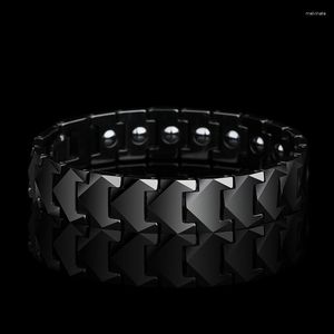 Lien Bracelets 12mm Largeur Hommes Bijoux Tungstène Liens Pour Hommes Haute Incrustation Polie Pierres Magnétiques Argent / Noir Couleurs Longueur 20.5/22