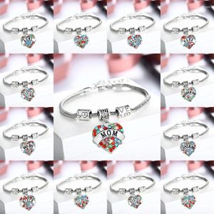 Pulseras de enlace 12pc Colorido Cristal Rhinestone Bangles Love Bead Chain Family Nana Grandma Hermana Mom Hija Niece Regalos Joyería