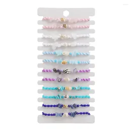 Braccialetti di collegamento 12 pz/lotto pietra schiacciata naturale conchiglia intrecciata braccialetto dell'amicizia corda intrecciata regolabile fortunato rosa viola cielo blu regalo