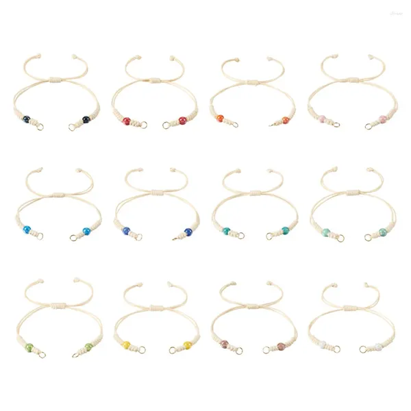 Bracelets à maillons 12 pièces cordon de bracelet en polyester ciré avec perles rondes en porcelaine nacrée à la main pour connecteur charmes bracelet bijoux à bricoler soi-même