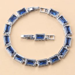 Pulseras de eslabones Accesorios de boda de 13 colores 925 Mark Pulsera femenina Brazalete Azul Cubic Zirconia Joyería nupcial para mujeres