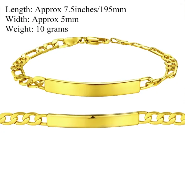 Bracelets à maillons plaqué or jaune 14 carats, chaîne bicolore pour hommes/femmes, bijoux
