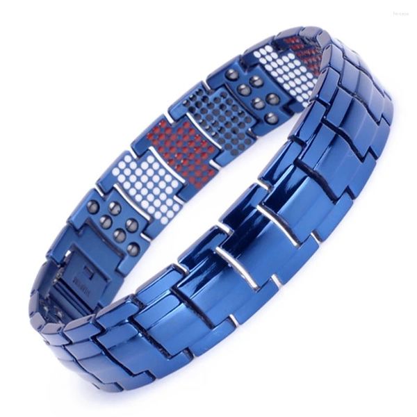 Bracelets de liaison 15 mm hommes Blue Health Bracelet magnétique noir plaqué pur Titane Bangle Ion Germanium Far infar Red Jewelry