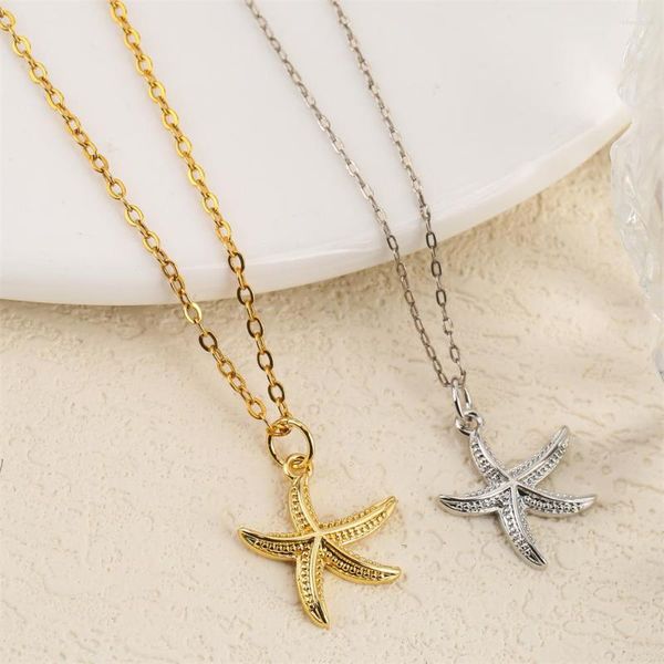 Pulseras de eslabones 18K Cobre Chapado en oro Collar de estrella de mar Moda impermeable Regalo de cumpleaños de verano para novia Joyería Encantos