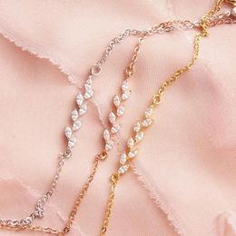 Bracelets à maillons plaqués or 18 carats, en forme de feuille de Zircon brillant, couleur Rose, cadeau pour amies et filles, bijoux mignons à la mode pour fête