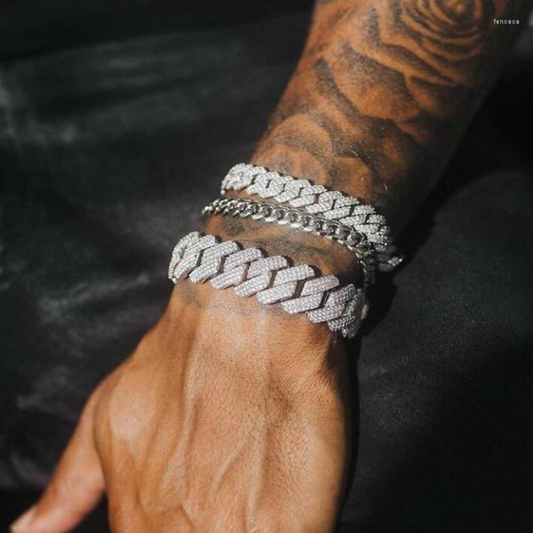 Lien Bracelets 19mm Trois Rangées Bling 5A Cubic Zirconia CZ Pavé Or Plaqué Complet Glacé Hip Hop Garçon Hommes Grand Lourd Miami Cubain