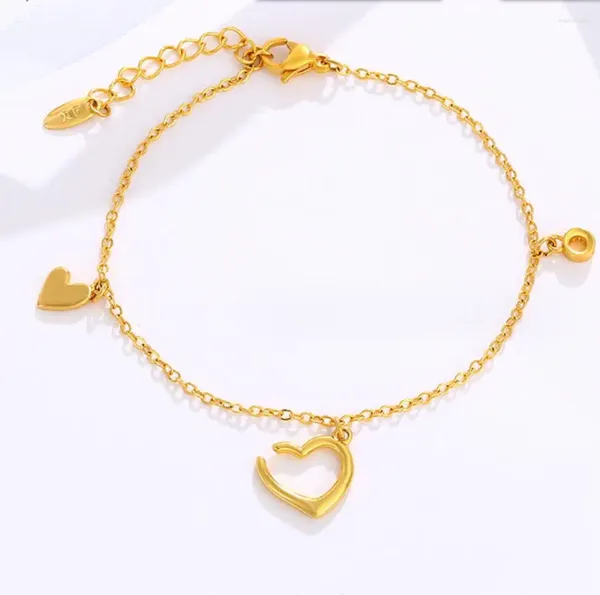 Pulseras de eslabones 1 pieza niñas Color dorado lindo corazón Rolo cadena brazaletes juguete cerradura joyería F1879