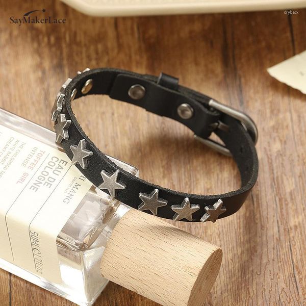 Lien Bracelets 1 pc Punk Vintage Ceinture Boucle Bracelet Pour Hommes Femmes Wrap Star Spikes Rivet En Cuir Bracelet Manchette Bijoux