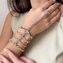 Linkarmbanden 1 pc sexy multi -gelaagde strass ring armband sieraden luxe bruid bruid feest vinger achterste ketting kristal