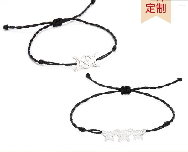 Bracelets à maillons 1PC acier inoxydable gothique papillon tressé à la main chanceux noir rouge corde mode Bracelet à breloques pour les femmes F1062