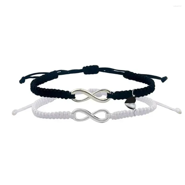 Pulseras de enlace 2 pcs/set Infinity Pulsera de pareja hecha a mano para mujeres Men Exquisito Distancia magnética Magnética Joyería de amistad