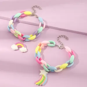 Link armbanden 2 stuks Kawaii Rainbow Bracelet Children Acryl Candy Color Star Chain For Girls