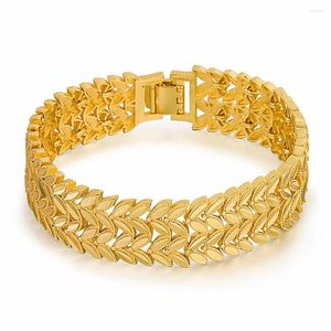 Linkarmbanden 2 rijen bladketting heren armband 18k geel goud gevulde vaste 15 mm brede heren sieraden hiphop polsband geschenk