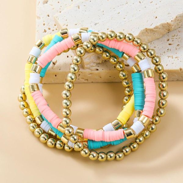Bracelets à maillons bohème faits à la main, 5 pièces/ensemble couleur or, perles CCB, ficelle en argile polymère pour femmes, cadeaux à la mode, 2023