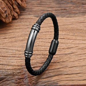 Lien Bracelets 2023 classique hommes femmes en cuir noir tressé corde bracelet mode acier inoxydable unisexe bijoux bracelet cadeaux