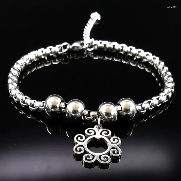 Bracelets à maillons 2023 Bracelet en acier inoxydable de fleur de mode pour les femmes couleur argent perle charme bijoux Pulceras Para Mujer B110905