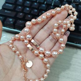 Link armbanden 2023 Fashion sieraden voor vrouwen Bracelet Pink Pearl roestvrij staal hoogwaardige feestaccessoires Verjaardagsgeschenk