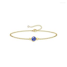 Pulseiras de link 2023 Moda Redonda Evil Eye Blue Eye Charm Bracelet Para Mulheres Aço Inoxidável Corrente Simples Amuleto Amizade Jóias Presentes