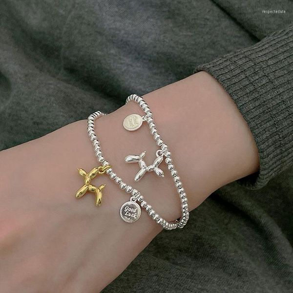 Pulseras de eslabones 2023, colgante de perro con etiqueta de palabras redondas geométricas, pulsera de mujer, pulsera elástica ajustable coreana, joyería hecha a mano a la moda