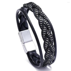 Lien Bracelets 2023 tissé à la main multicouche peau de vache corde Bracelet en cuir pour hommes boucle magnétique Style rétro bijoux cadeaux