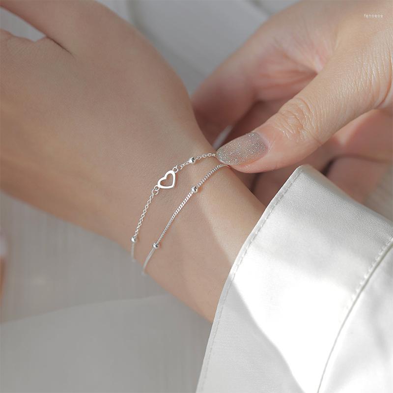Link Bracelets 2023 Korean Double Layers Love Heart Charm For Women Elegant Birthday Wedding Party Jewelry Sl001