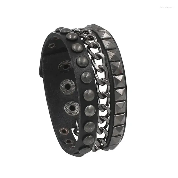Bracelets à maillons en cuir pour hommes, chaînes à rivets, style gothique, large, à la mode, bijoux pour hommes, 2023