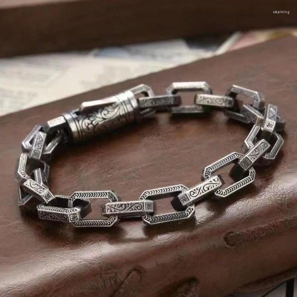 Bracelets à maillons en métal pour hommes, motif rotin, Design de chaîne, serrure Vintage, Style Punk, accessoire d'été, 2023