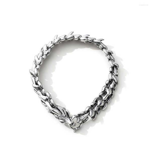 Link Bracelets 2023 Trendy Retro Hip-Hop Punk Dragon Head Scale Bracelet para hombres y mujeres Metal Keel Made Old-Matched