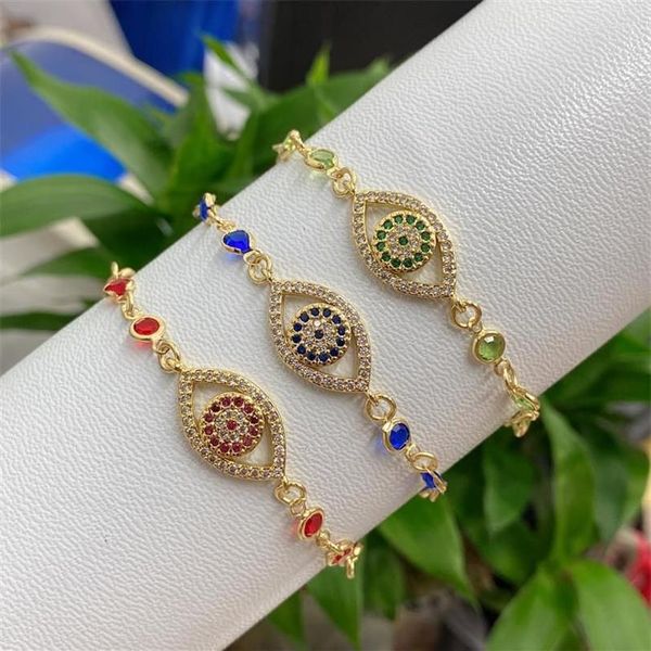 Pulseras de eslabones 2023 Joyería de ojo turco de moda Amistad bohemia Boho Rhinestone Evil Charm Pulsera para mujer Jewelry286E