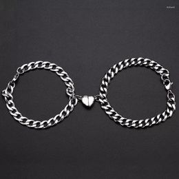 Bracelets à maillons 2024 2 pièces Punk couleur argent chaîne Couple Bracelet pour femmes en alliage de Zinc aimant romantique hommes jumelés choses bijoux de mode